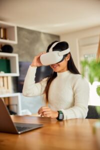 Student experiencing immersive AI learning through virtual reality at Artificial Intelligence University (AIU).