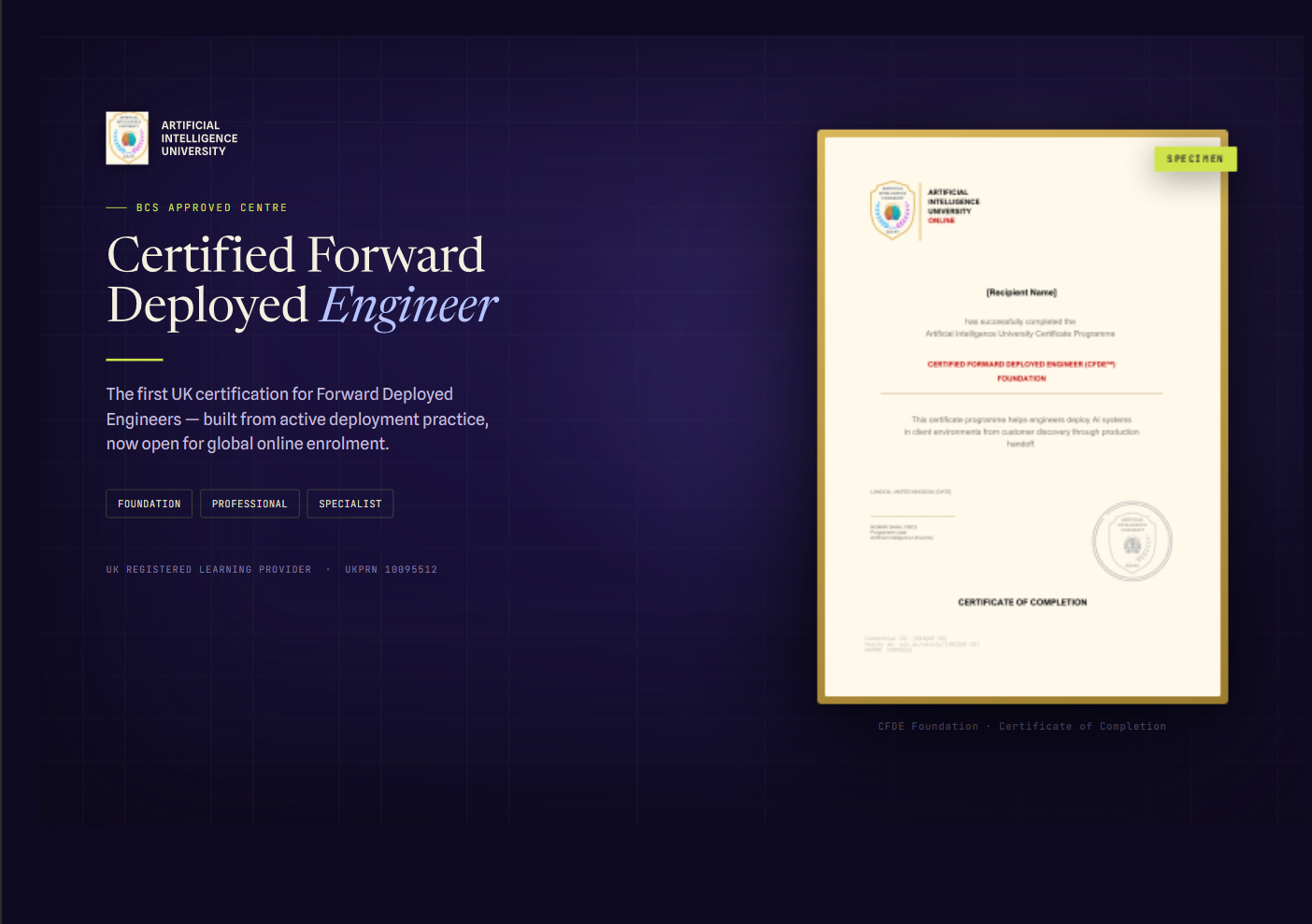 AIU CFDE specimen certificate